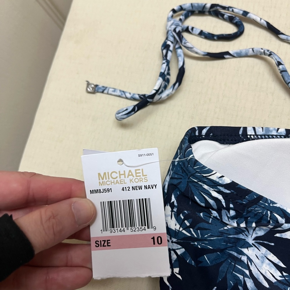 NWT Michael Michael Kors size 6 navy tropical palm Cutout Swimsuit - Picture 8 of 14